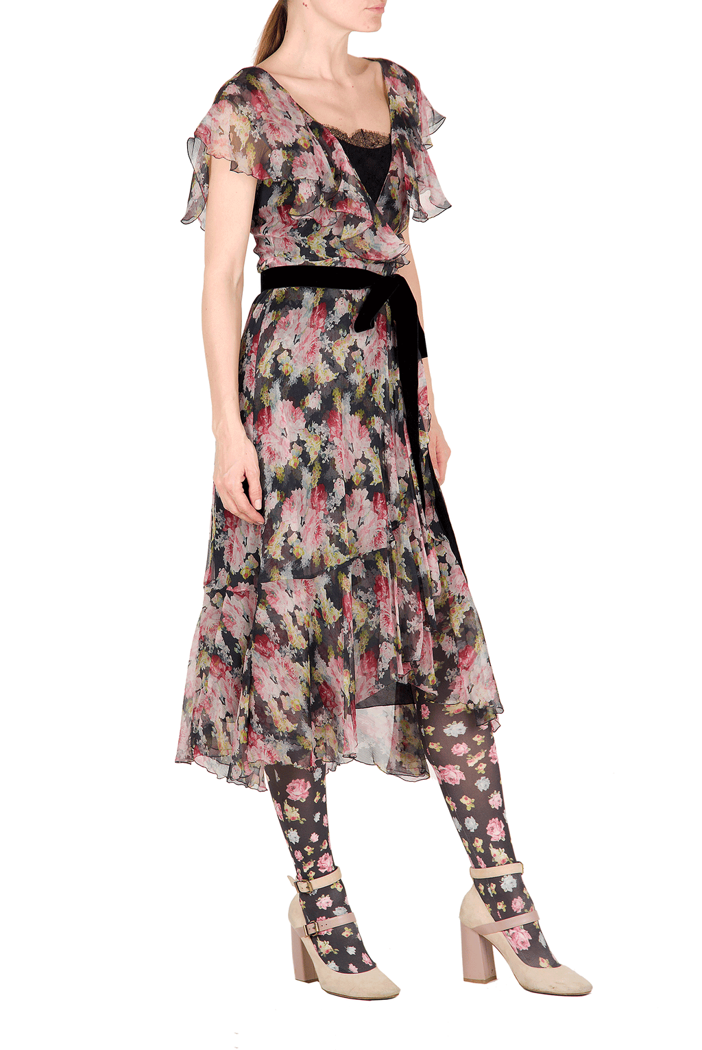 Abito avvolgente in chiffon floreale