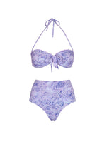 Bikini a fascia e slip a vita alta con rose lilla