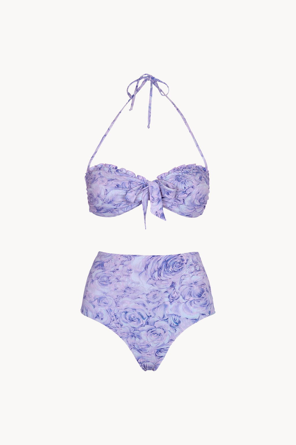 Band And High Waist Slip Bikini Lilac Roses