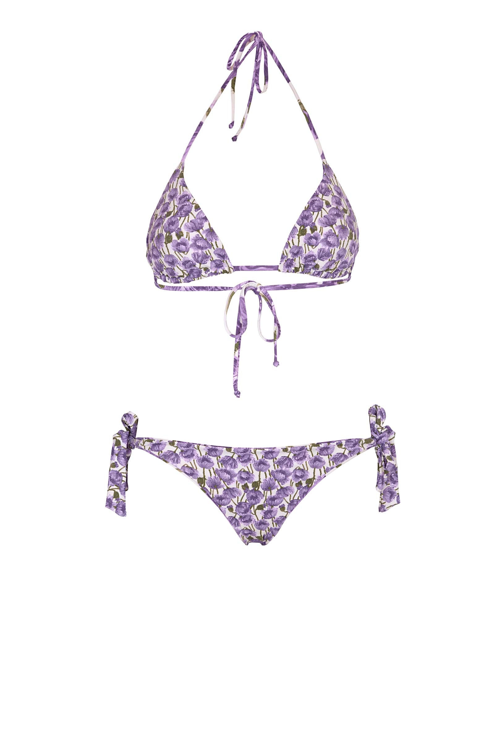 Bikini a triangolo e slip con papaveri lilla doppio strato