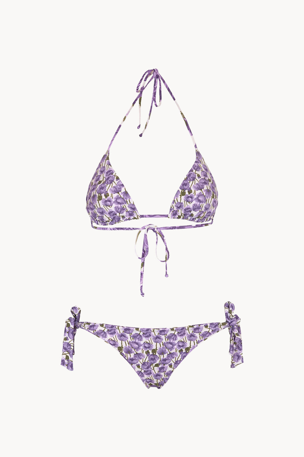 Bikini a triangolo e slip con papaveri lilla doppio strato
