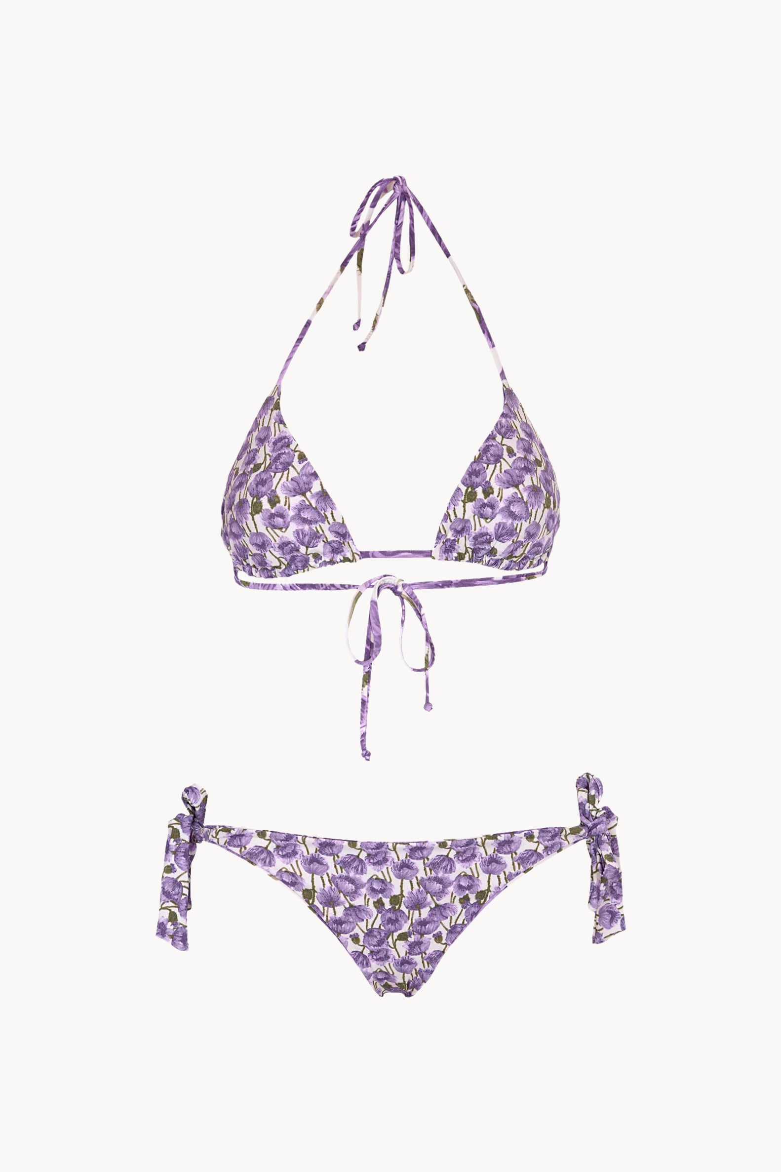 Bikini a triangolo e slip con papaveri lilla doppio strato