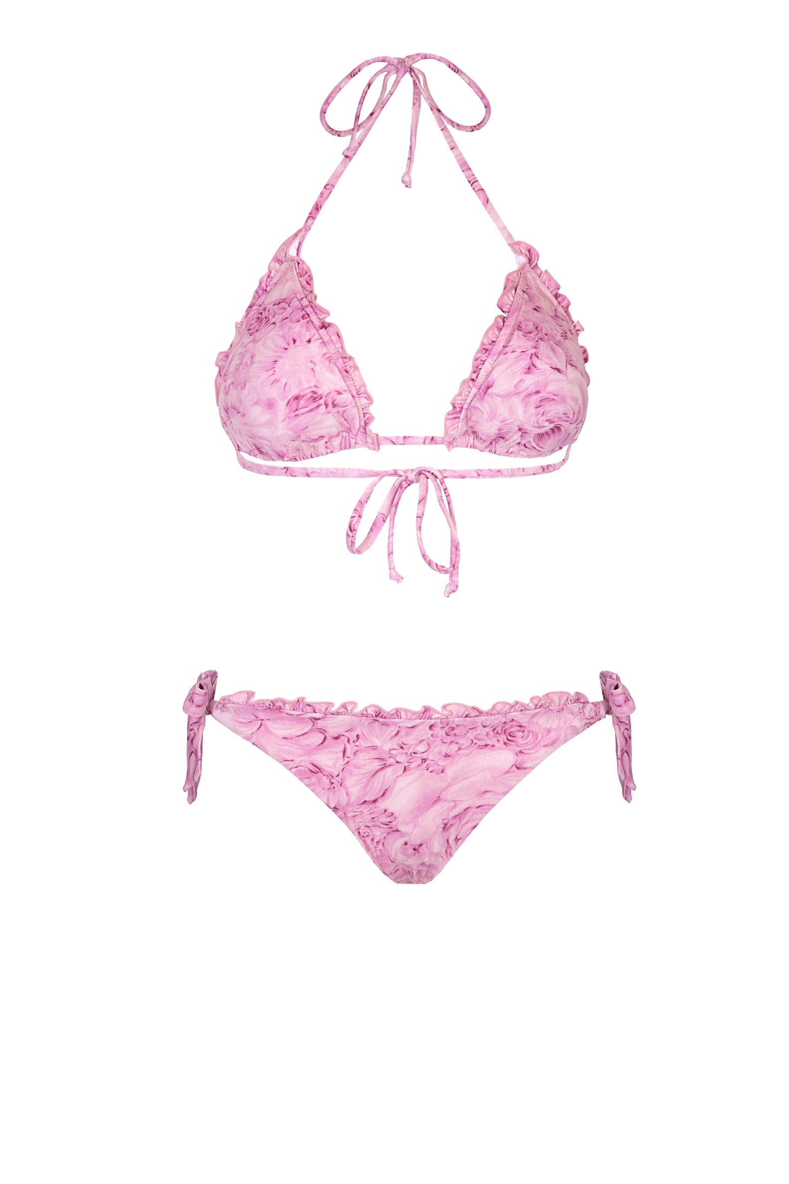 Bikini a triangolo e slip con rose rosa
