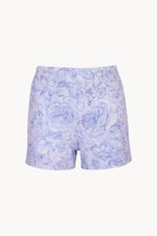 Pantaloncini di lino stampati con rose lilla