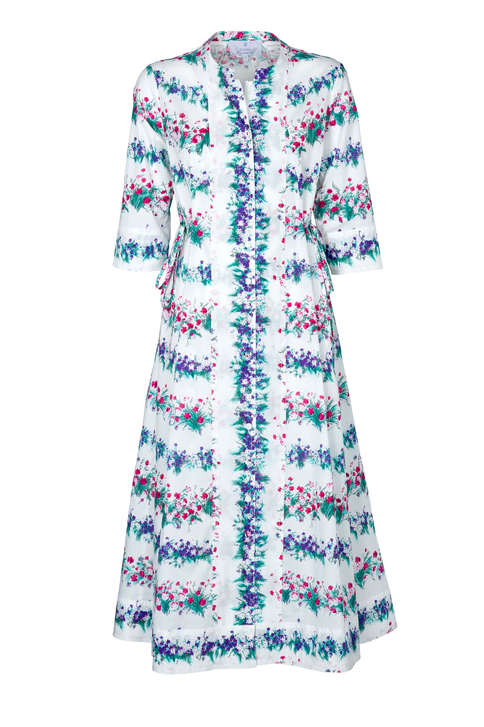 Abito midi caftano blu stampato con fiori