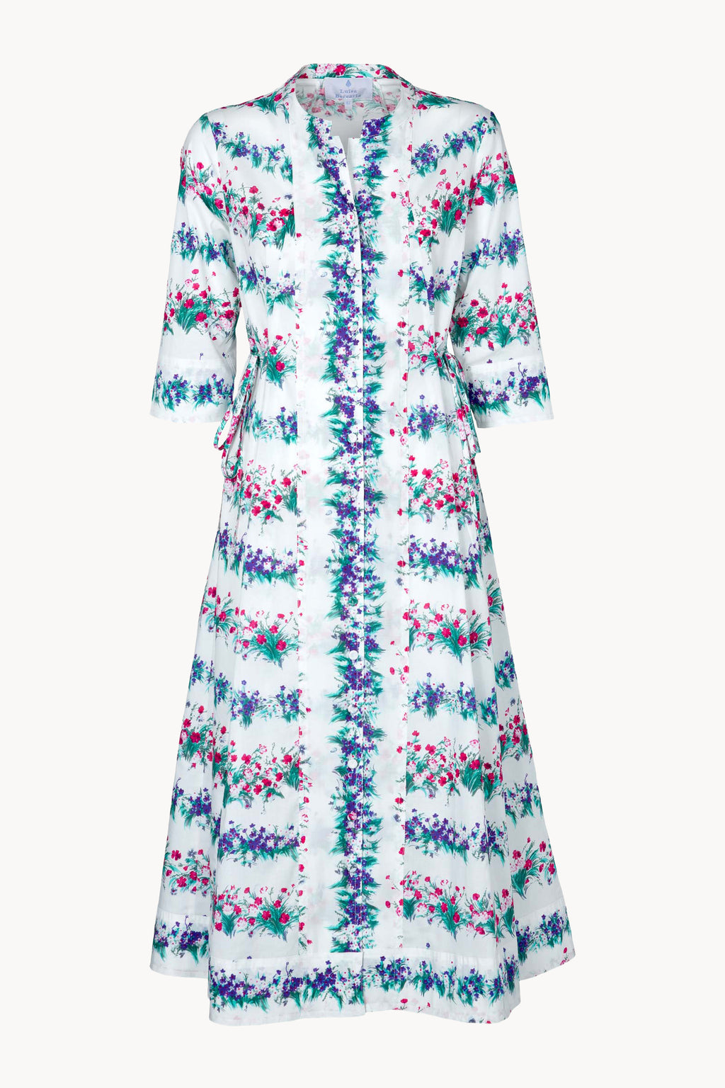 Abito midi caftano blu stampato con fiori