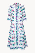 Abito midi caftano blu stampato con fiori