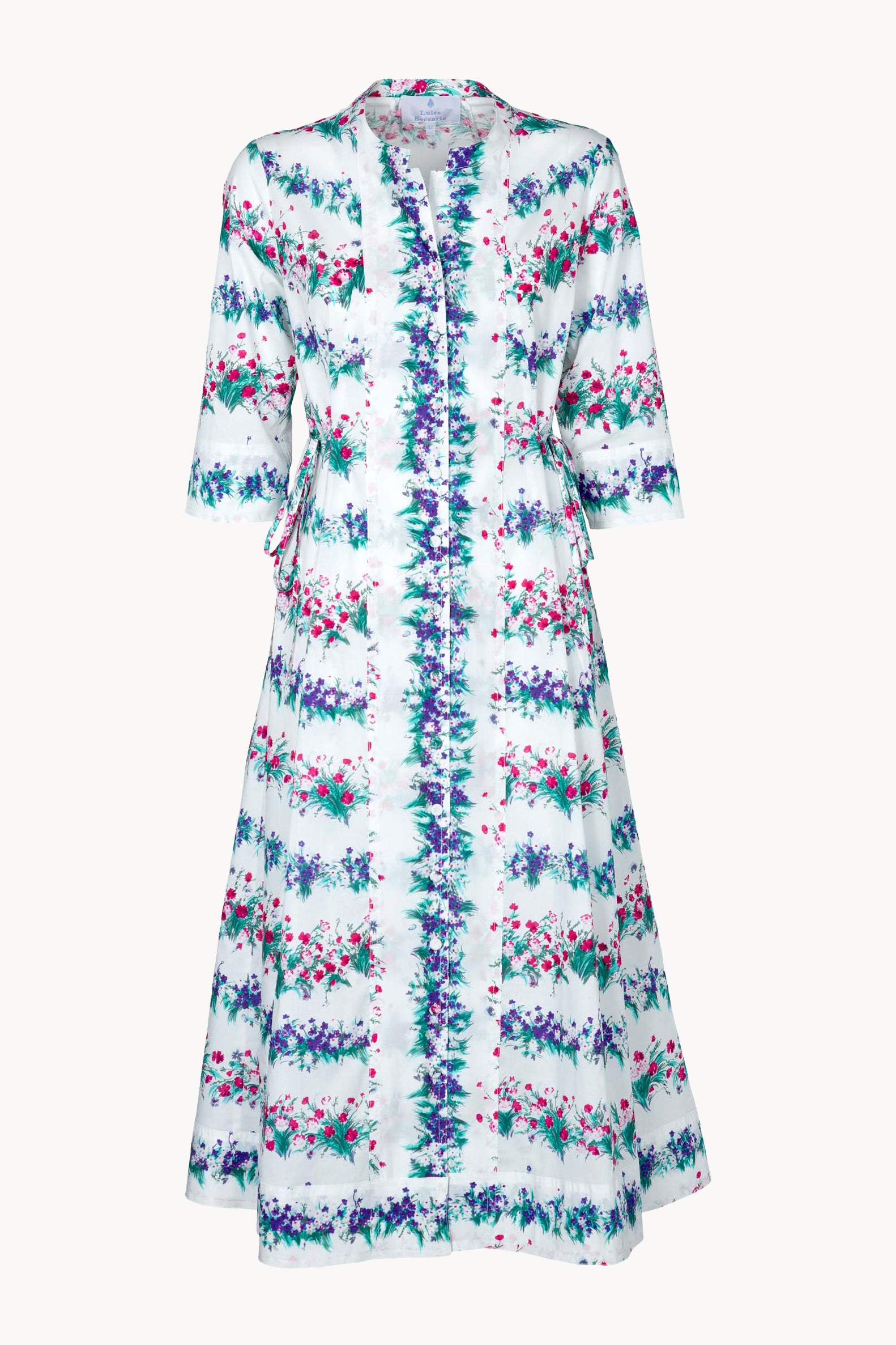 Abito midi caftano blu stampato con fiori