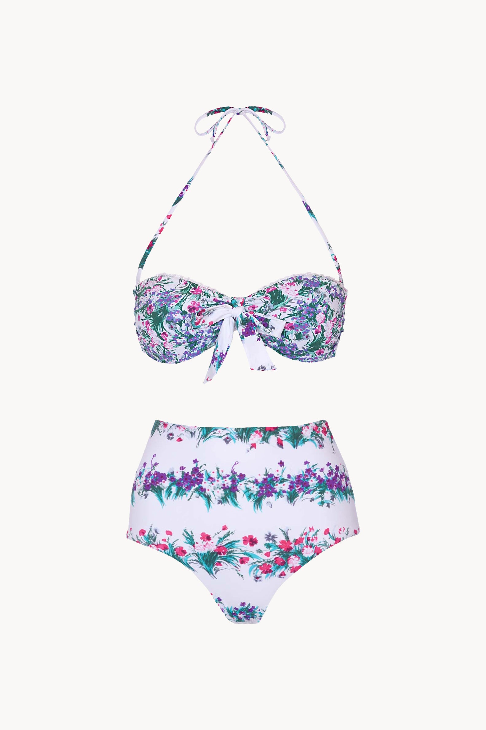 Bikini a fascia e slip a vita alta