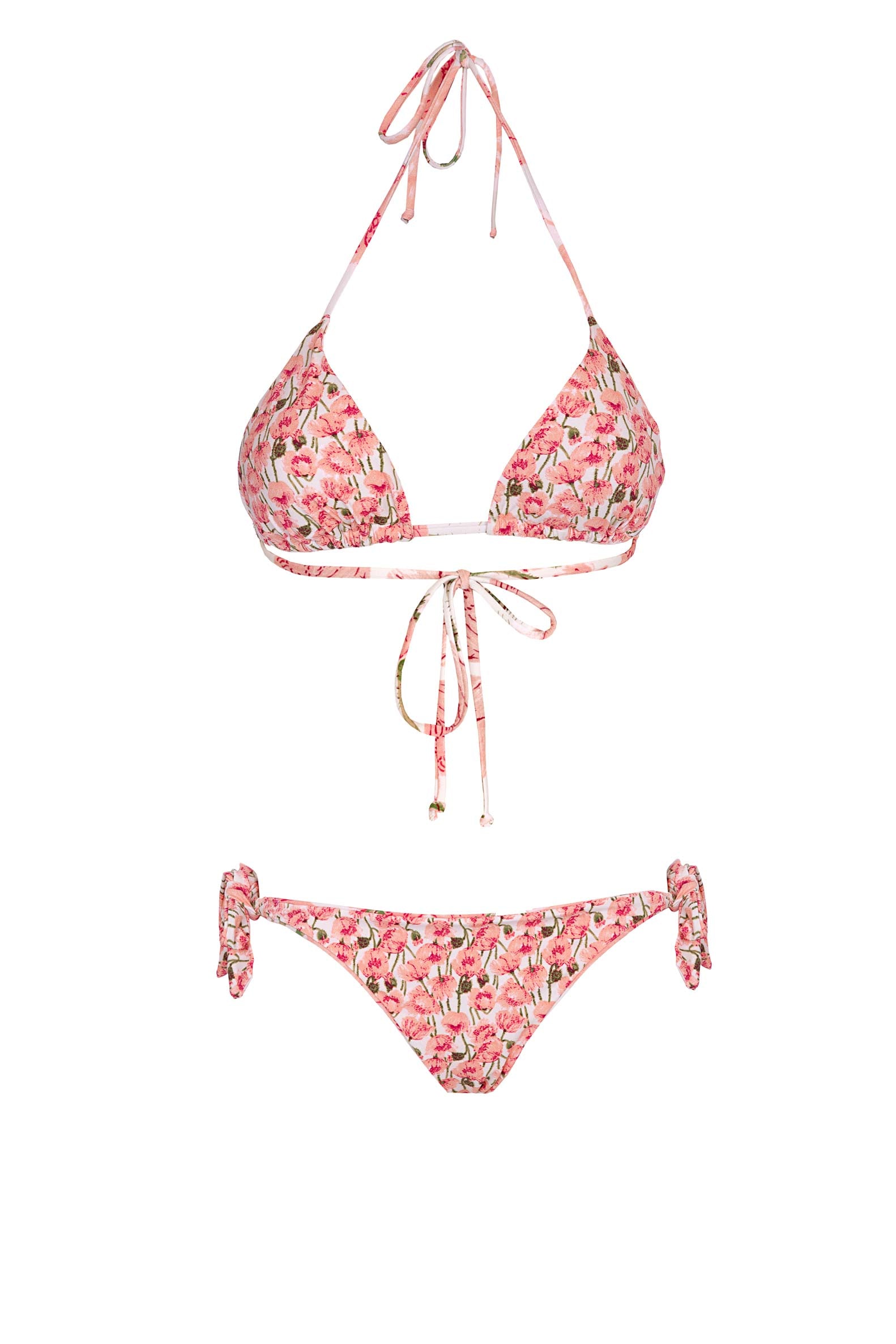 Bikini a triangolo e slip con papaveri rosa doppio strato