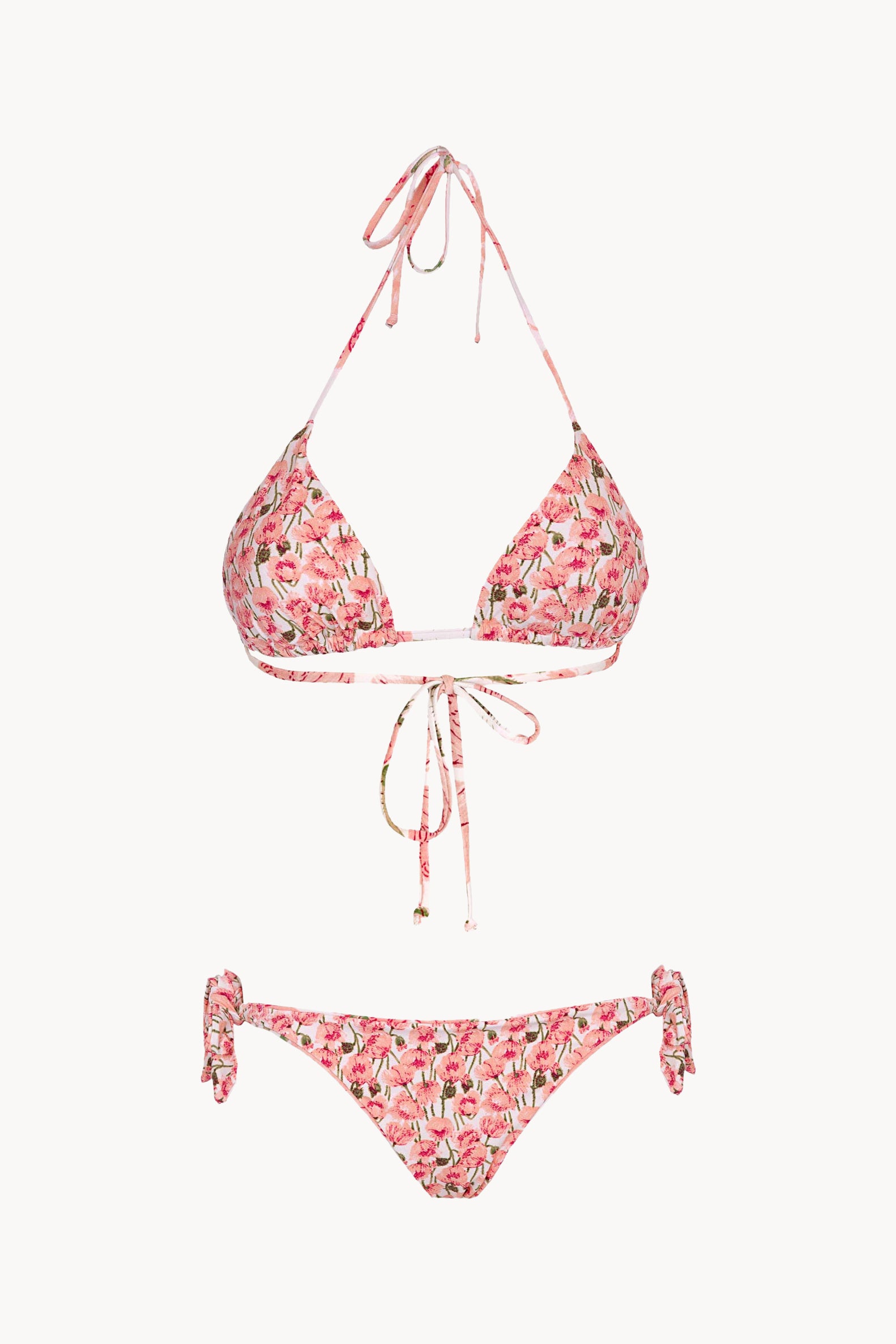 Bikini a triangolo e slip con papaveri rosa doppio strato