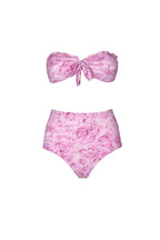 Bikini a fascia e slip a vita alta con rose rosa