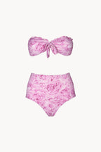 Bikini a fascia e slip a vita alta con rose rosa