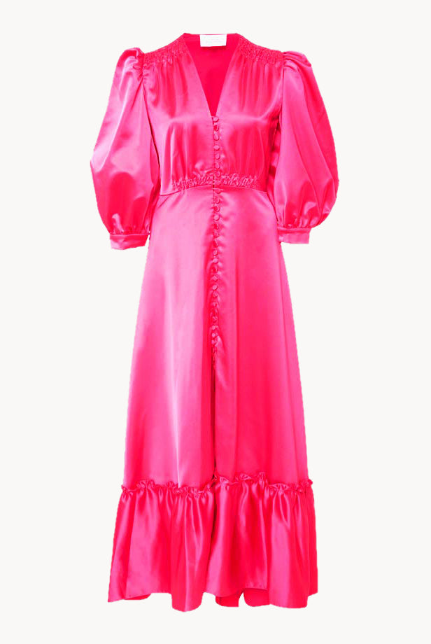 Satin Flounce Bottoncino Dress