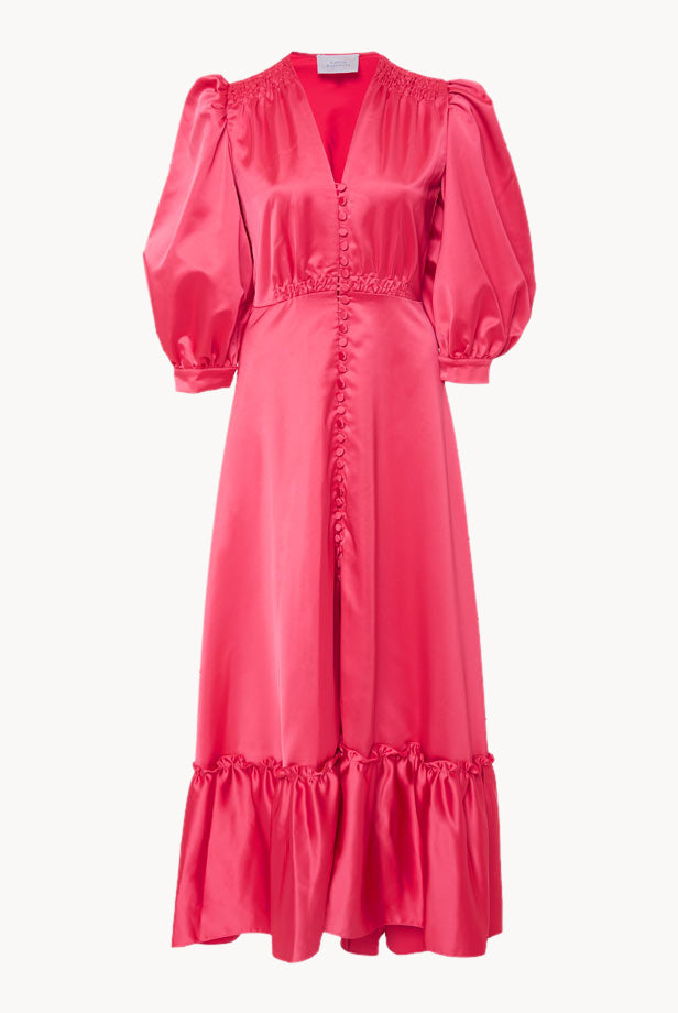 Satin Flounce Bottoncino Dress