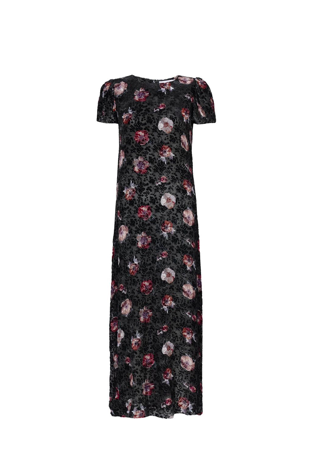 Vestito Devoré Nero con Fiore di Viola del Pensiero