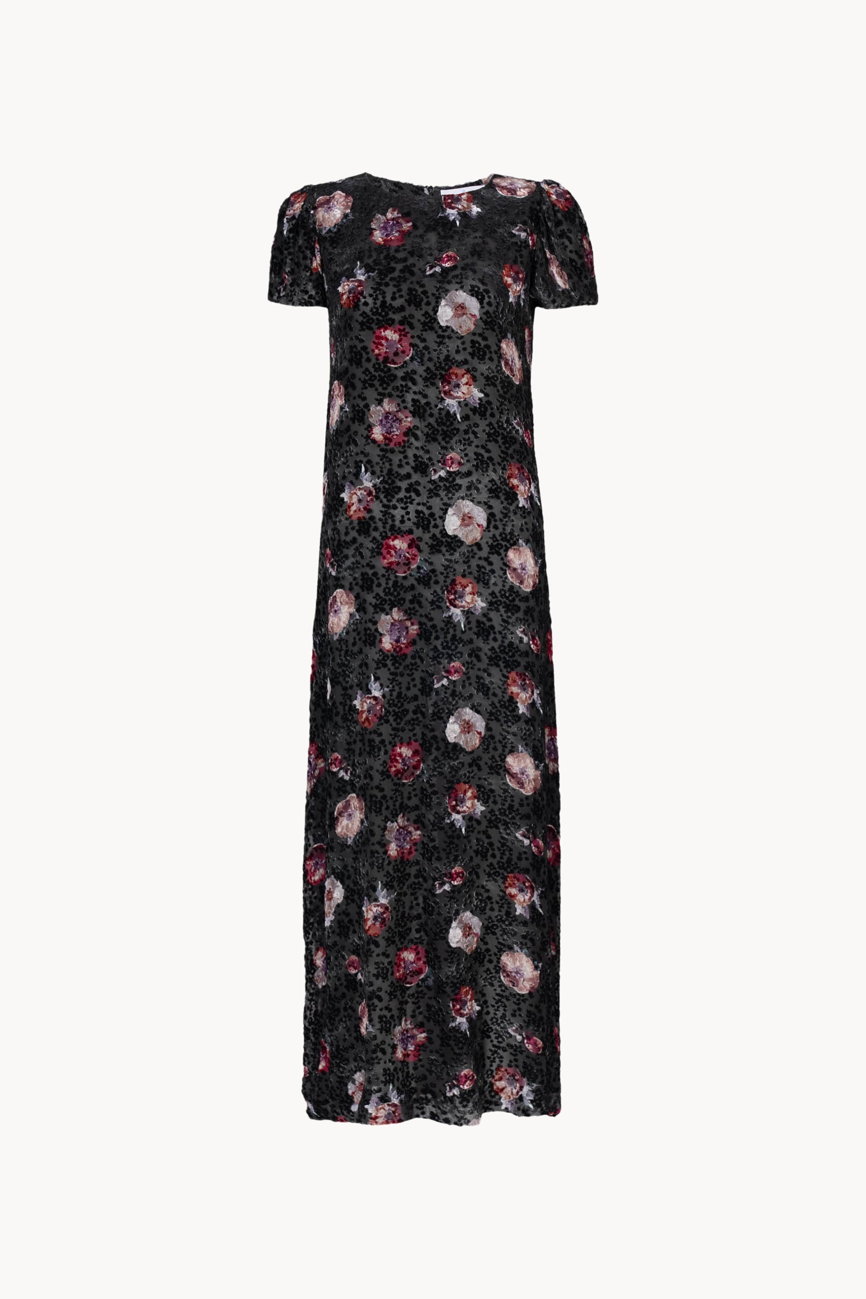 Vestito Devoré Nero con Fiore di Viola del Pensiero