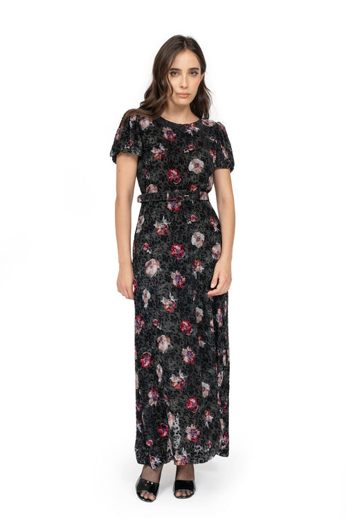 Black Pansy Flower Devoré Dress
