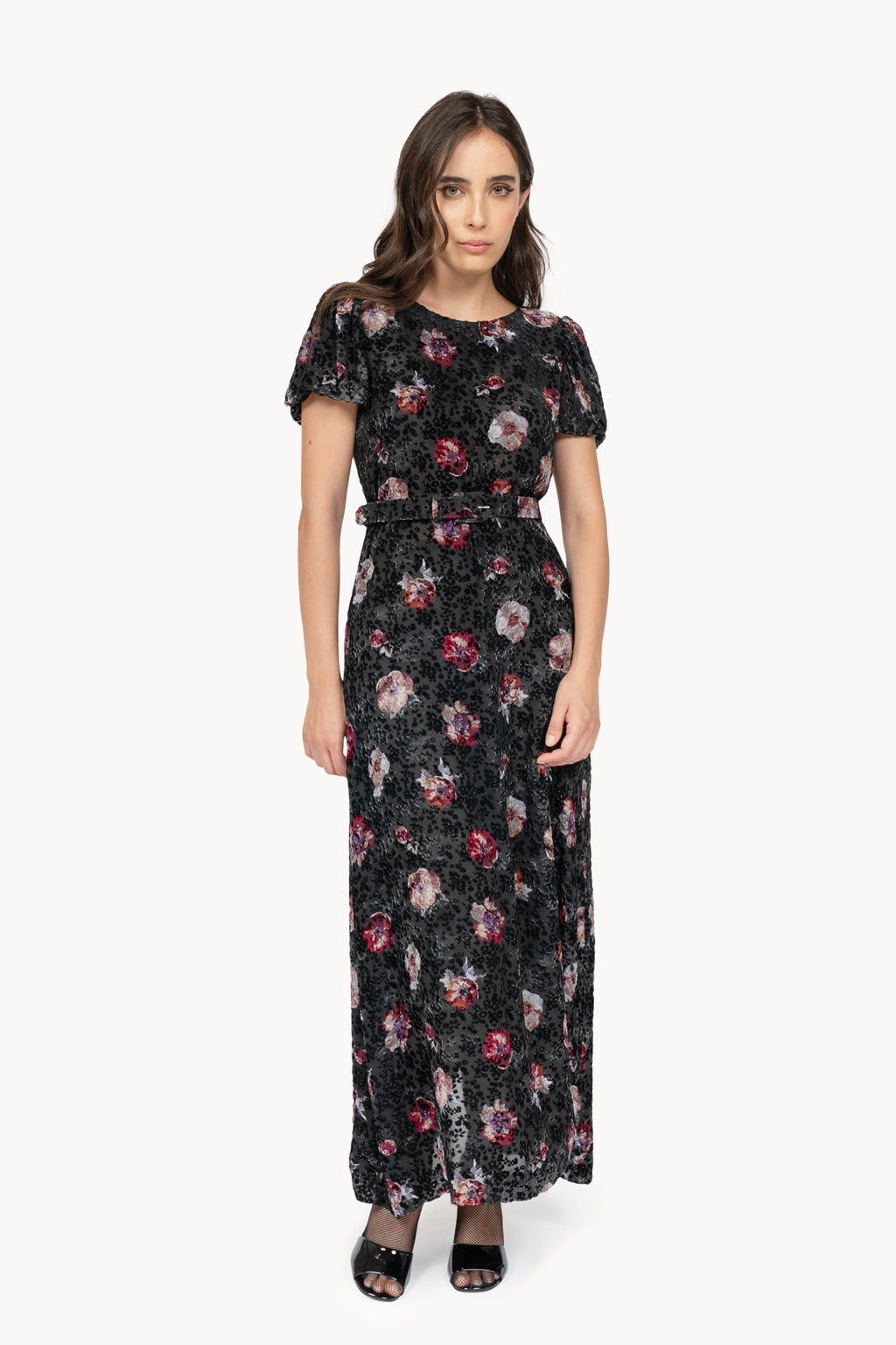 Black Pansy Flower Devoré Dress