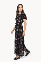 Black Pansy Flower Devoré Dress