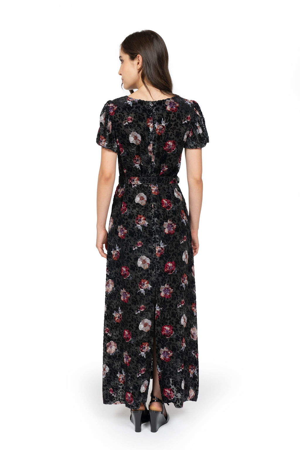 Vestito Devoré Nero con Fiore di Viola del Pensiero