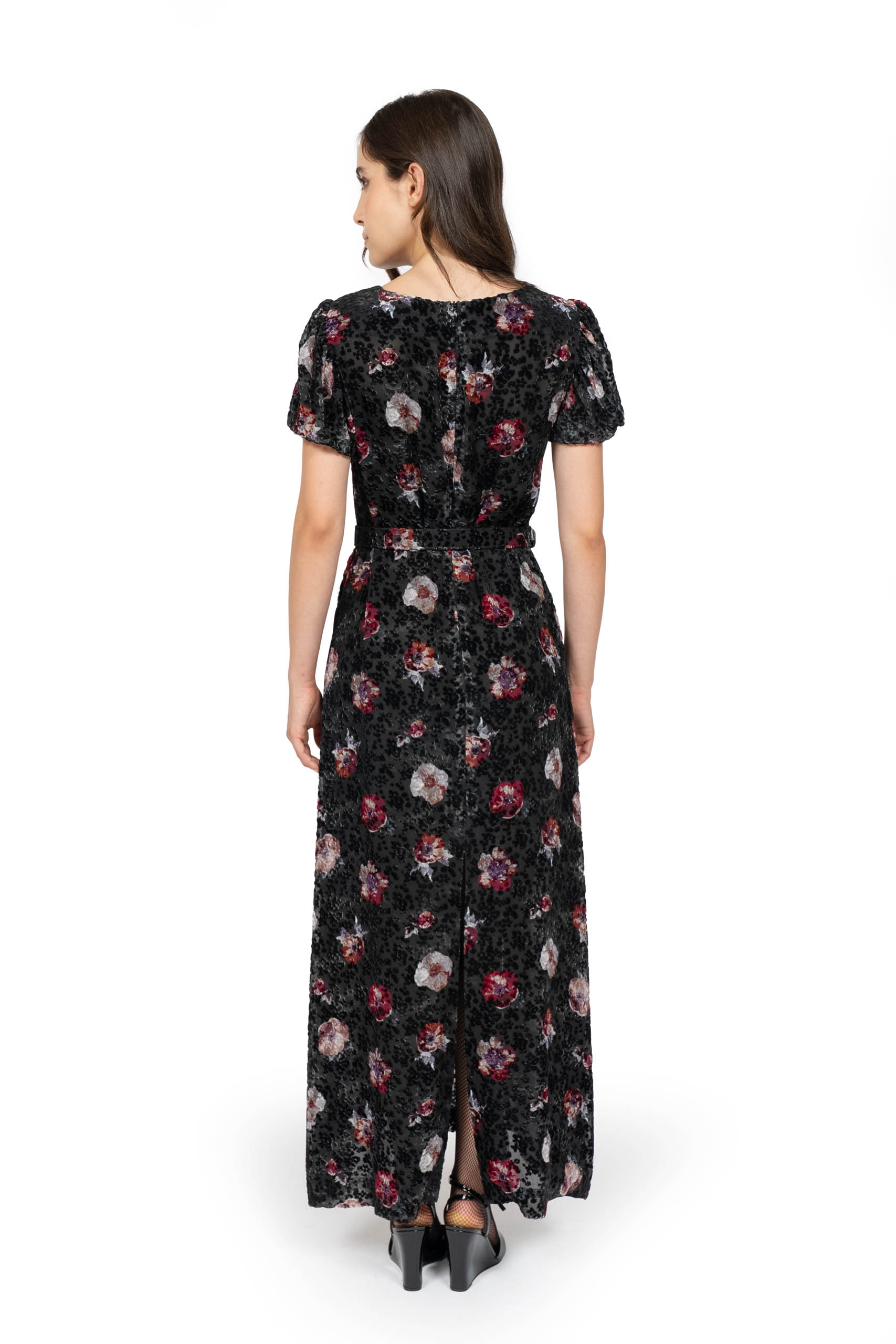 Vestito Devoré Nero con Fiore di Viola del Pensiero