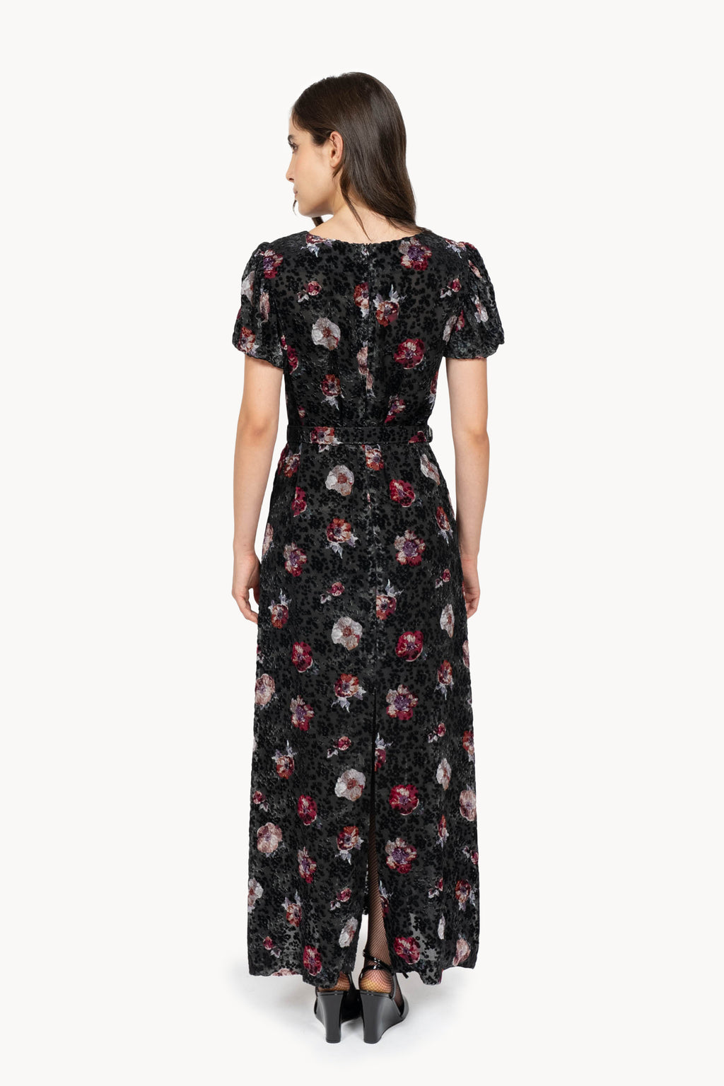 Black Pansy Flower Devoré Dress