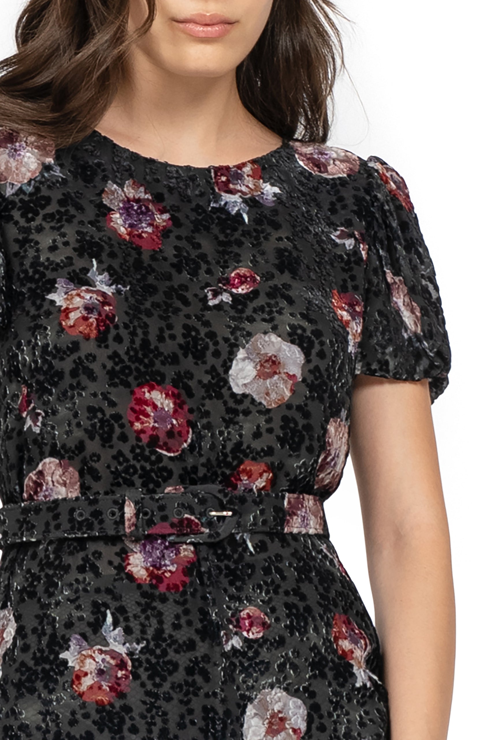Vestito Devoré Nero con Fiore di Viola del Pensiero
