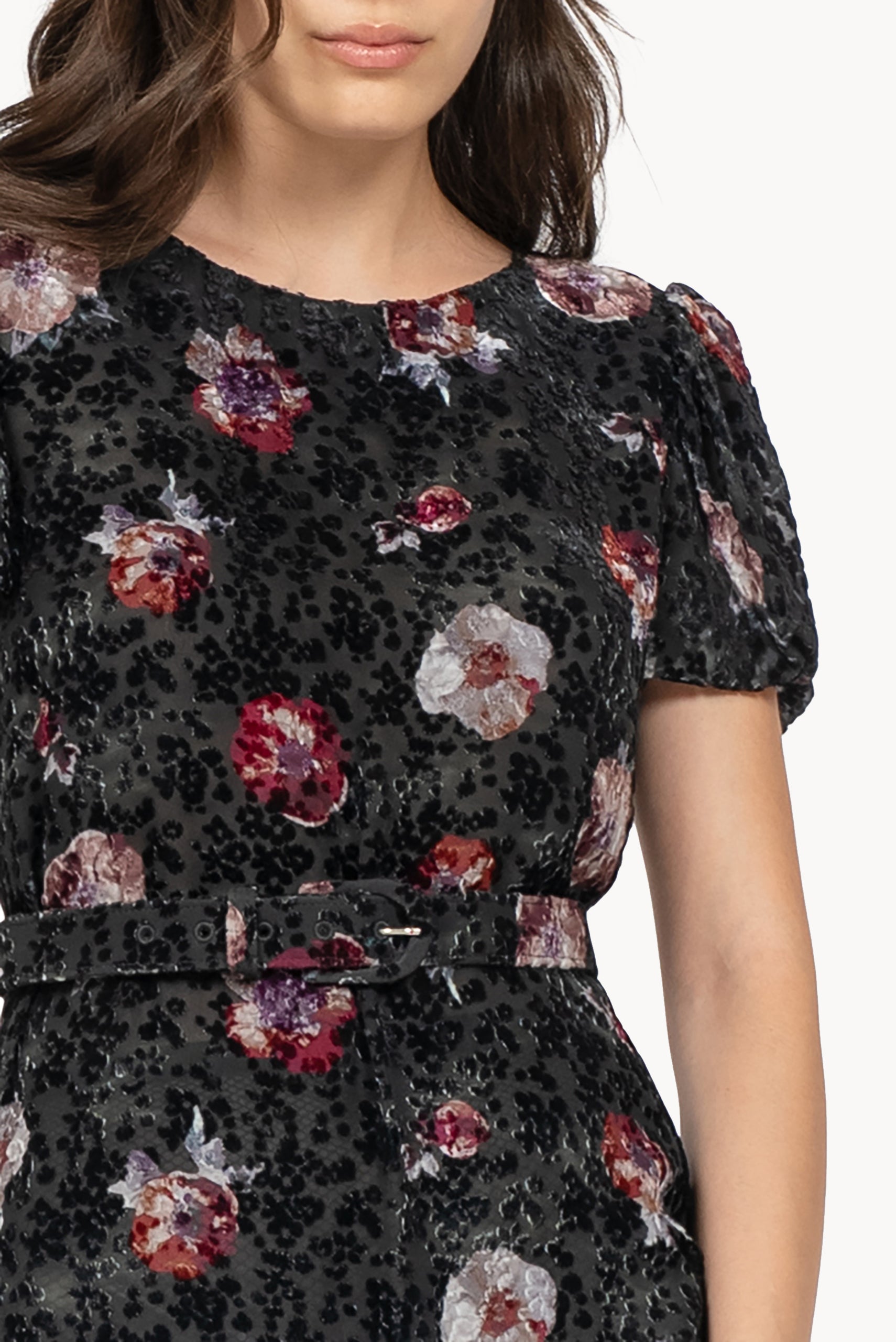 Black Pansy Flower Devoré Dress